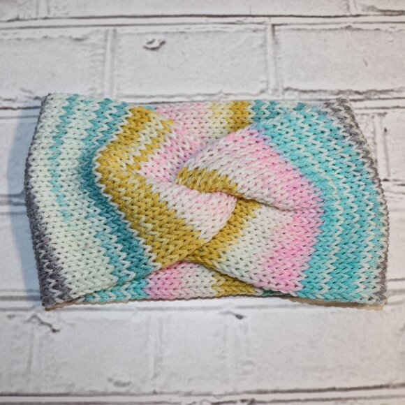 🌈 Colorful Stripes Twisted Knit Headband – Handmade · One Size - Picture 1 of 4